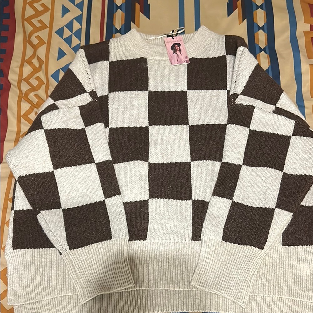 Checkered Brown and Cream Sweater